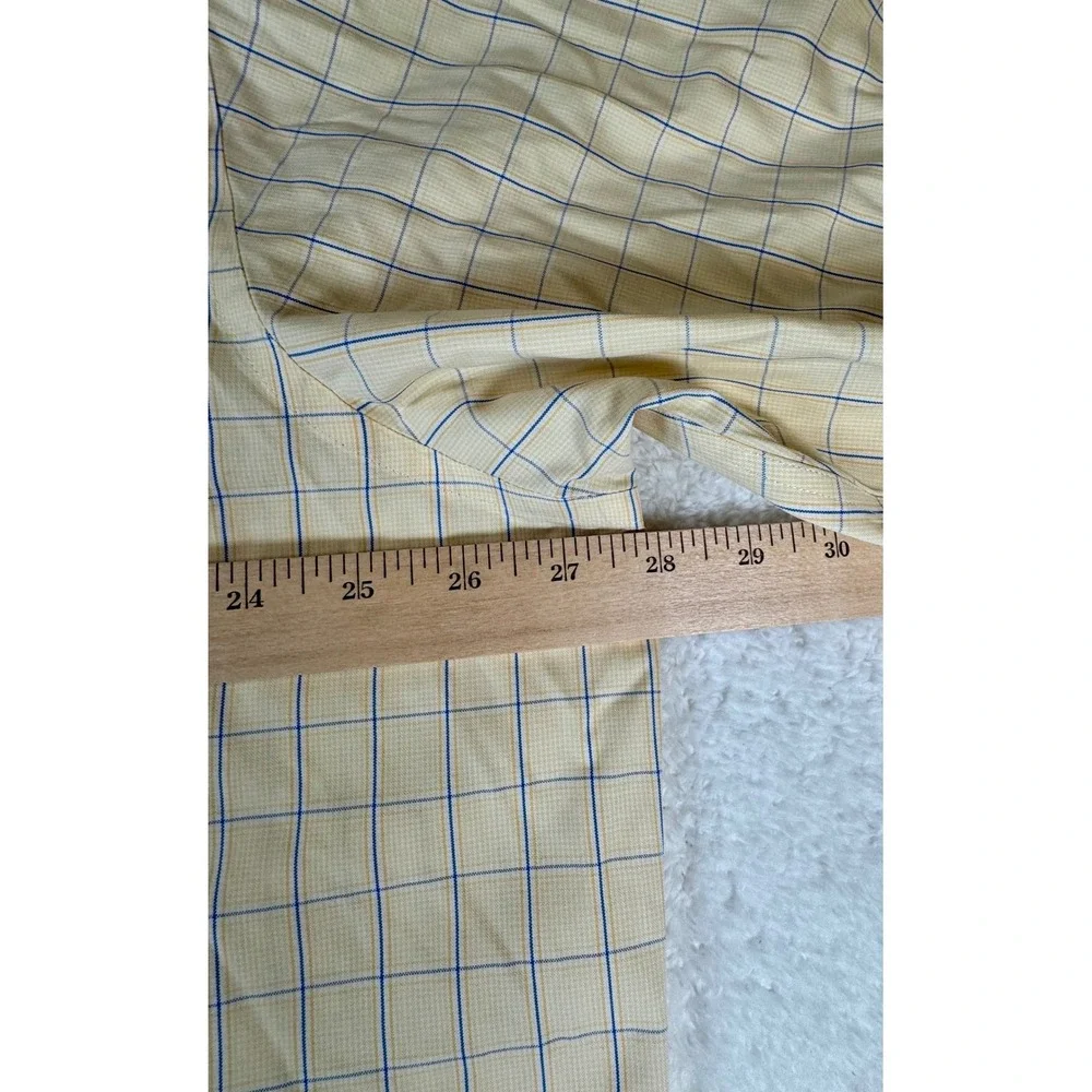Brooks Brothers Dress Shirt Mens 18 6/7 Yellow Windowpane Check Non-Iron‎ Cotton